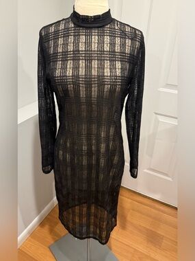 Sheer Black Plaid Long Sleeve Women's Dress Nicole Miller Studio (48)